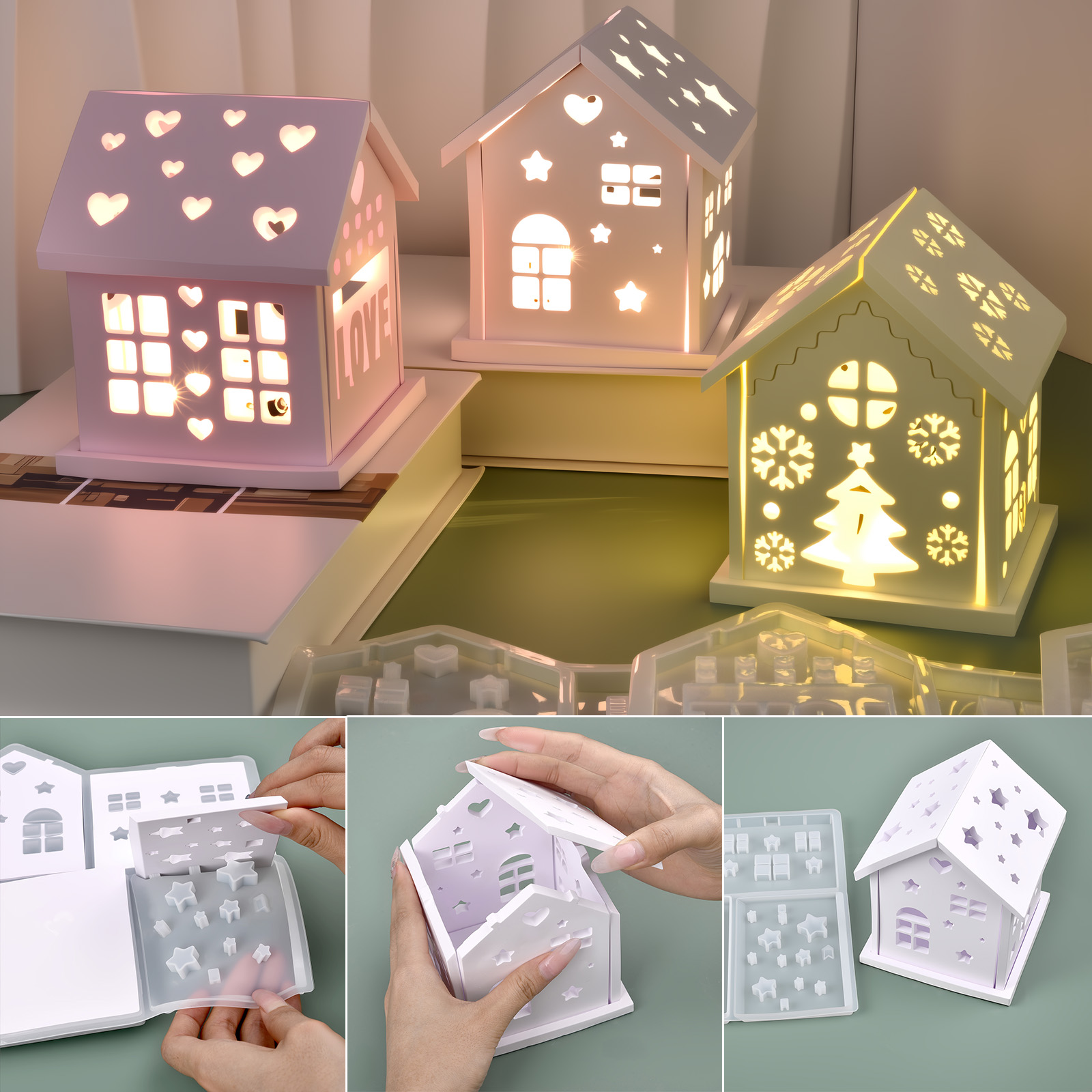 Candle Making Items - 3D Haus Silikonform DIY Weihnachtsbaum Liebe