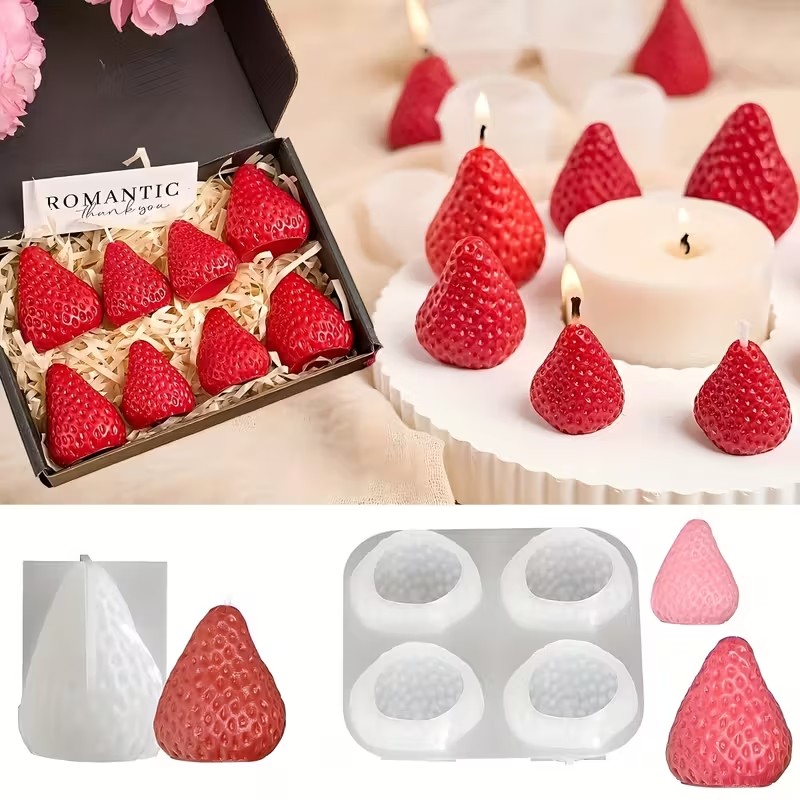 Candle Making Items - Erdbeer-Silikonform für DIY Aromatherapie-Seife, Harz-Bastelarbeiten, Valentinstag,